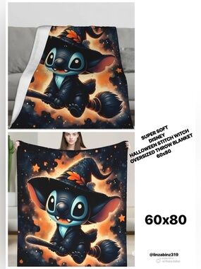 NWT- Large- Disney- Halloween Witch Stitch Super Soft Throw Blanket 60x80